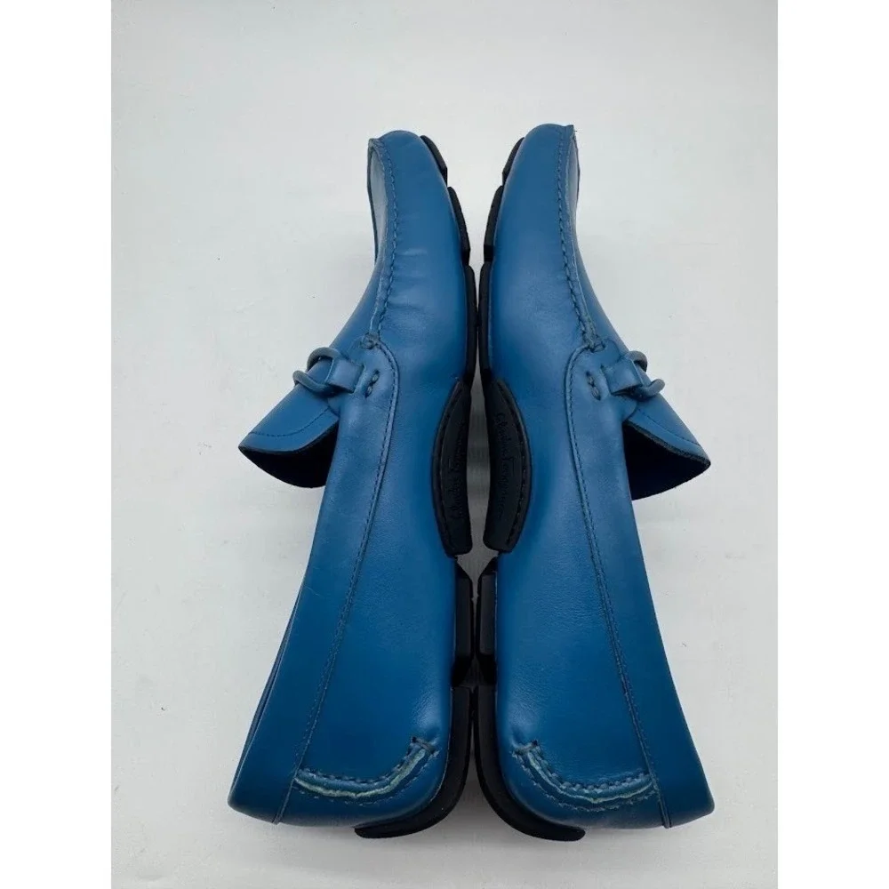 Salvatore Ferragamo Paris Blue Leather Gancini Driving Loafers Mens 8.5 D Italy
